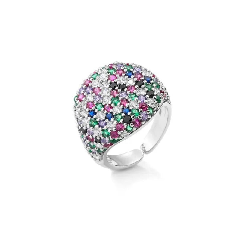 Anello resizeable in ottone placcato oro 18kt e zirconi