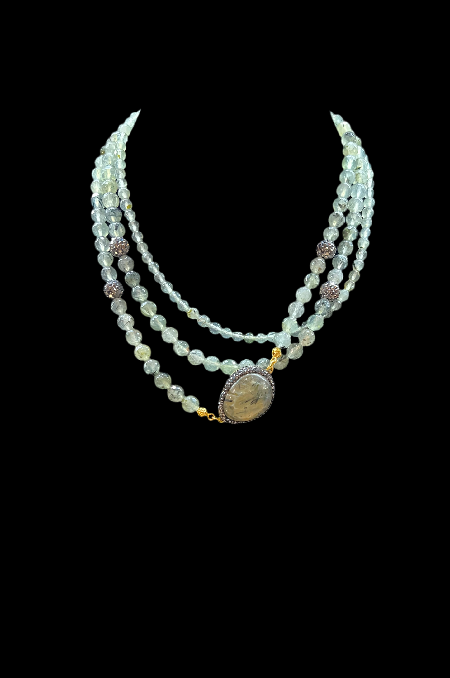 Collana con malachite e quarzo rutilato