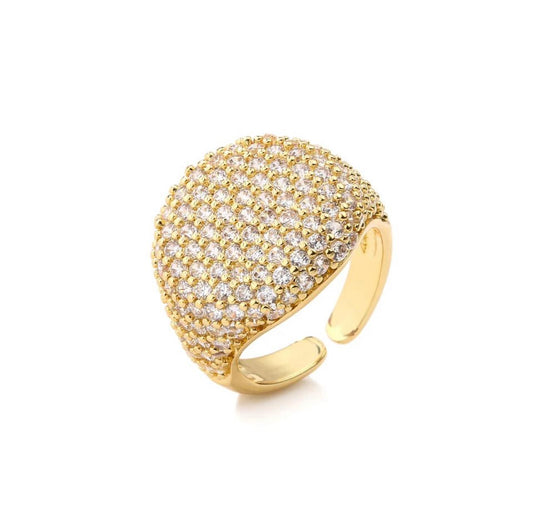 Anello resizeable in ottone placcato oro 18kt e zirconi